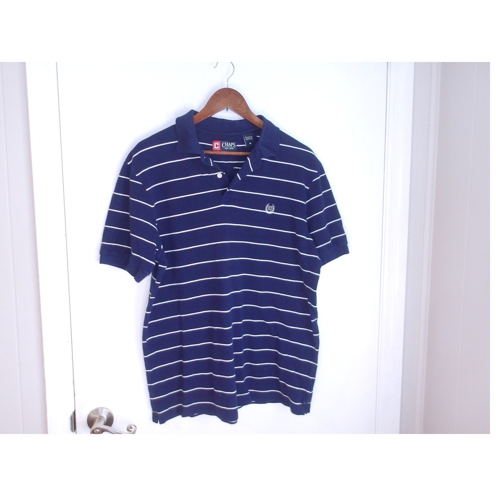 Chaps Striped Polo Shirt Short Sleeve Casual Classic Fit Blue White M / #5253